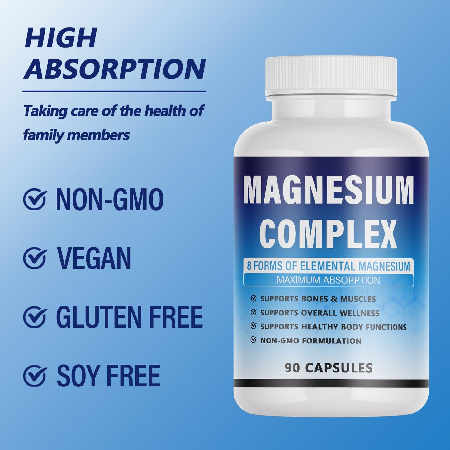 Magnesium Complex Supplement - 8 Elemental Magnesium 1000mg - Glycinate, Citrate, Malate, Taurate Chelated | Easy Absorption, Energy Support | Vegan Non-GMO, 90 Capsules (1pc) KFUKFU buy supplements Au