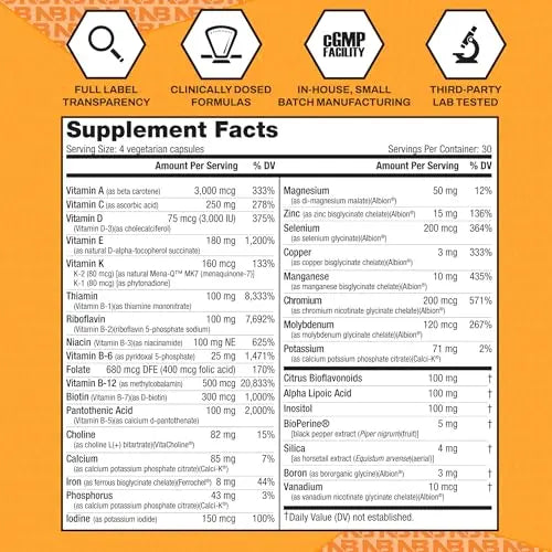 NutraBio Multisport for Men - Mens MultiVitamin - 33 Vitamins, Minerals, Micronutrients - Rich in Antioxidants NutraBio