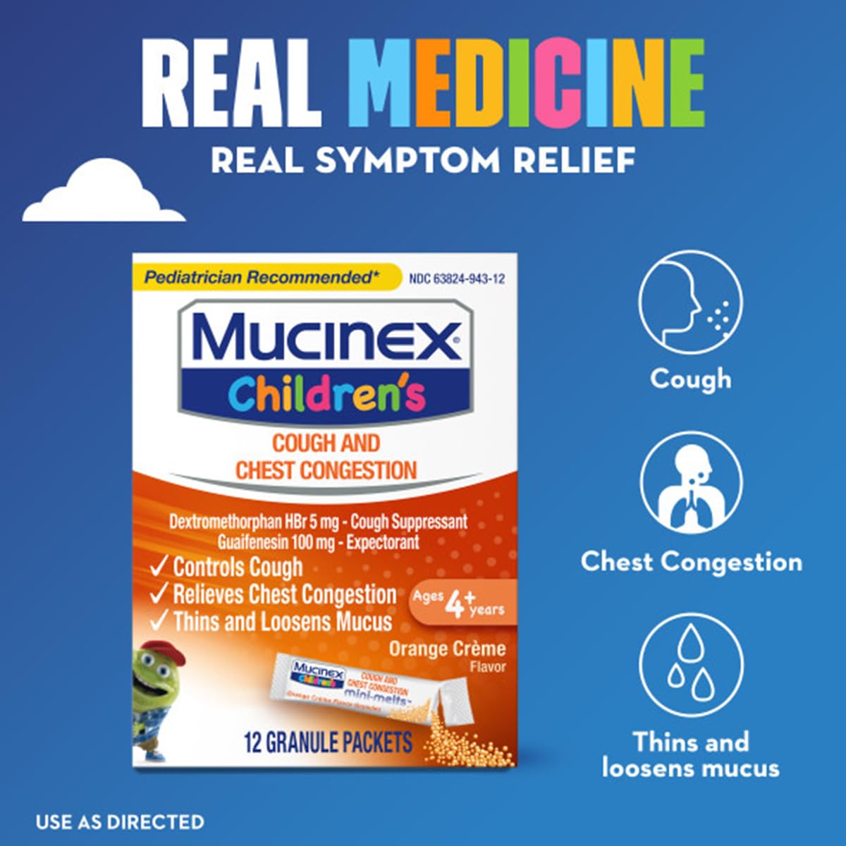 Mucinex Children's Chest Congestion Expectorant and Cough Suppressant Mini-Melts, Orange Cream, 12 Count (Packaging May Vary) Mucinex buy supplements Au