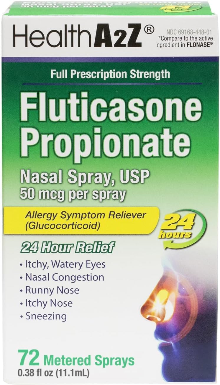 HealthA2Z® Allergy Relief, Fluticasone Propionate 50mcg, Nasal Spray, 24-Hour Allergy Relief, Nasal Decongestant, Dye Free, 72 Sprays (0.38 fl oz) HealthA2Z buy supplements Au