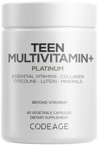 Codeage Teen Multivitamin+ Platinum Supplement - Vitamins A, C, D3, E, K2, B6, B12, Minerals, Probiotics, Citicoline Codeage