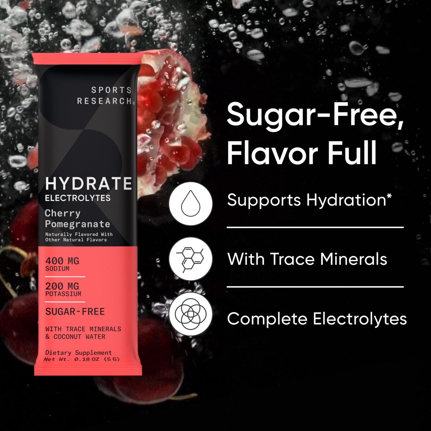 Sports Research® Hydrate Electrolytes Powder Packets - Sugar-Free & Naturally Flavored with Vitamins, Minerals, and Coconut Water - Supports Hydration - 16 Packets - Variety Pack Sports Research buy supplements Au