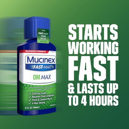 Mucinex DM Max Liquid Cough & Cold Medicine for Adults, Cold and Flu Medicine for Excess Mucus Relief, Guaifenesin, Dextromethorphan Expectorant & Decongestant for Adults, Dr Recommended, 6.0 Fl Oz