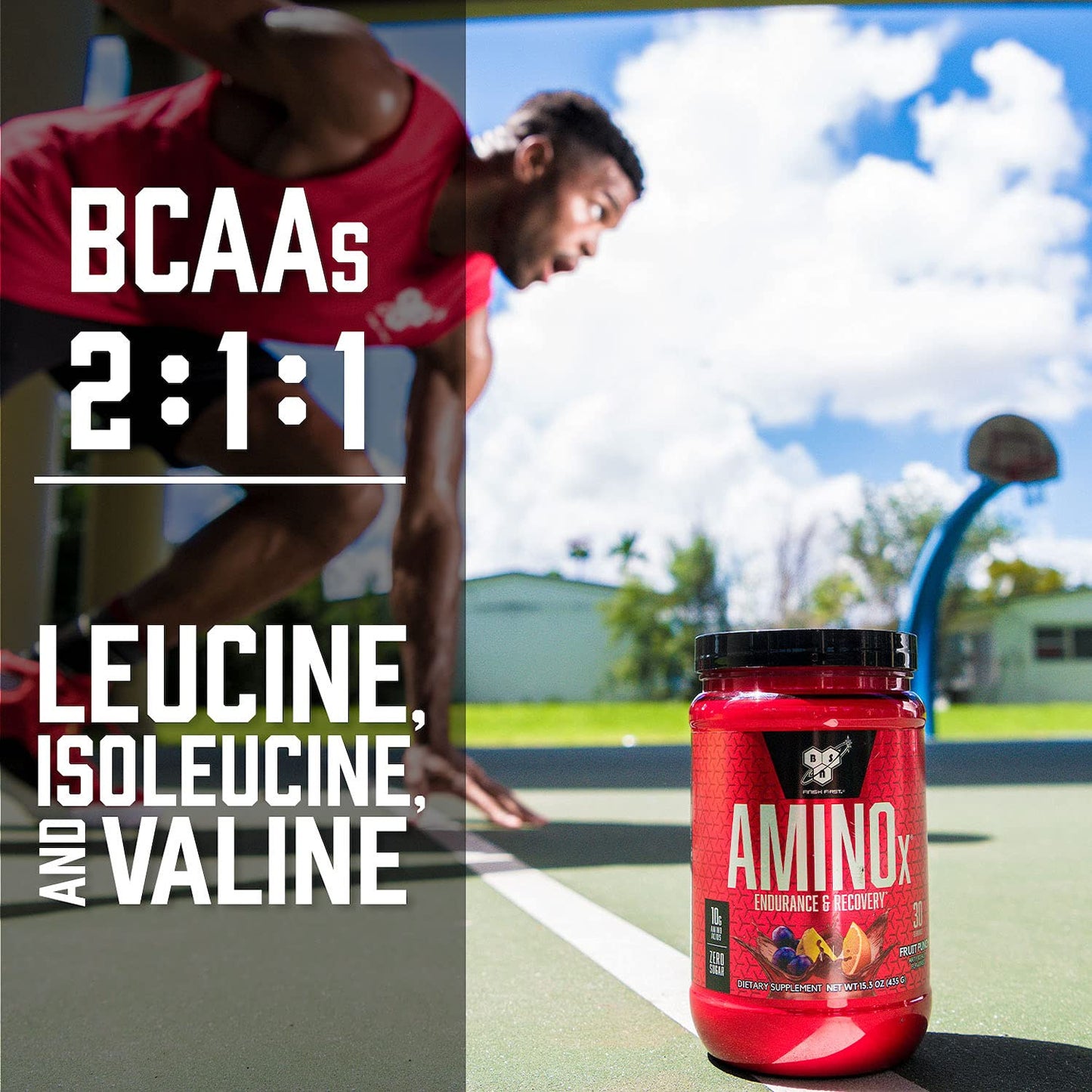 BSN Amino X Muscle Recovery & Endurance Powder, BCAAs, 10 Grams of Amino Acids, Keto Friendly, Caffeine-Free, Support Endurance, Zero Sugar, Fruit Punch, 30 servings,