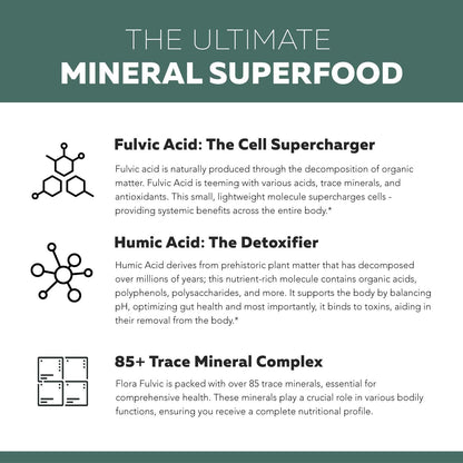 Flora Fulvic | Fulvic Acid + Humic Acid Complex – 550 mg |Mined in Utah, Prehistoric Deep Earth Extract | Immunity, Gut, Digestion – Natural Trace Mineral Complex