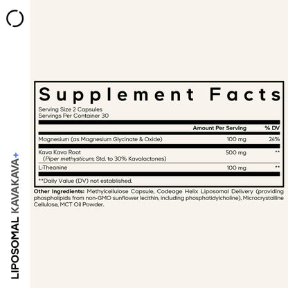 Codeage Liposomal Kava Kava+ Supplement - 500 mg 30% Kavalactones with Magnesium Glycinate - Magnesium Oxide - L-Theanine - Liposomal Delivery - Non-GMO - 60 Capsules CodeageBuy Supplements Australia