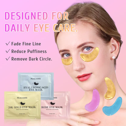 PEAUAMIE Under Eye Patches Gold and Hyaluronic Acid for puffy eyes,Rose Eye Masks