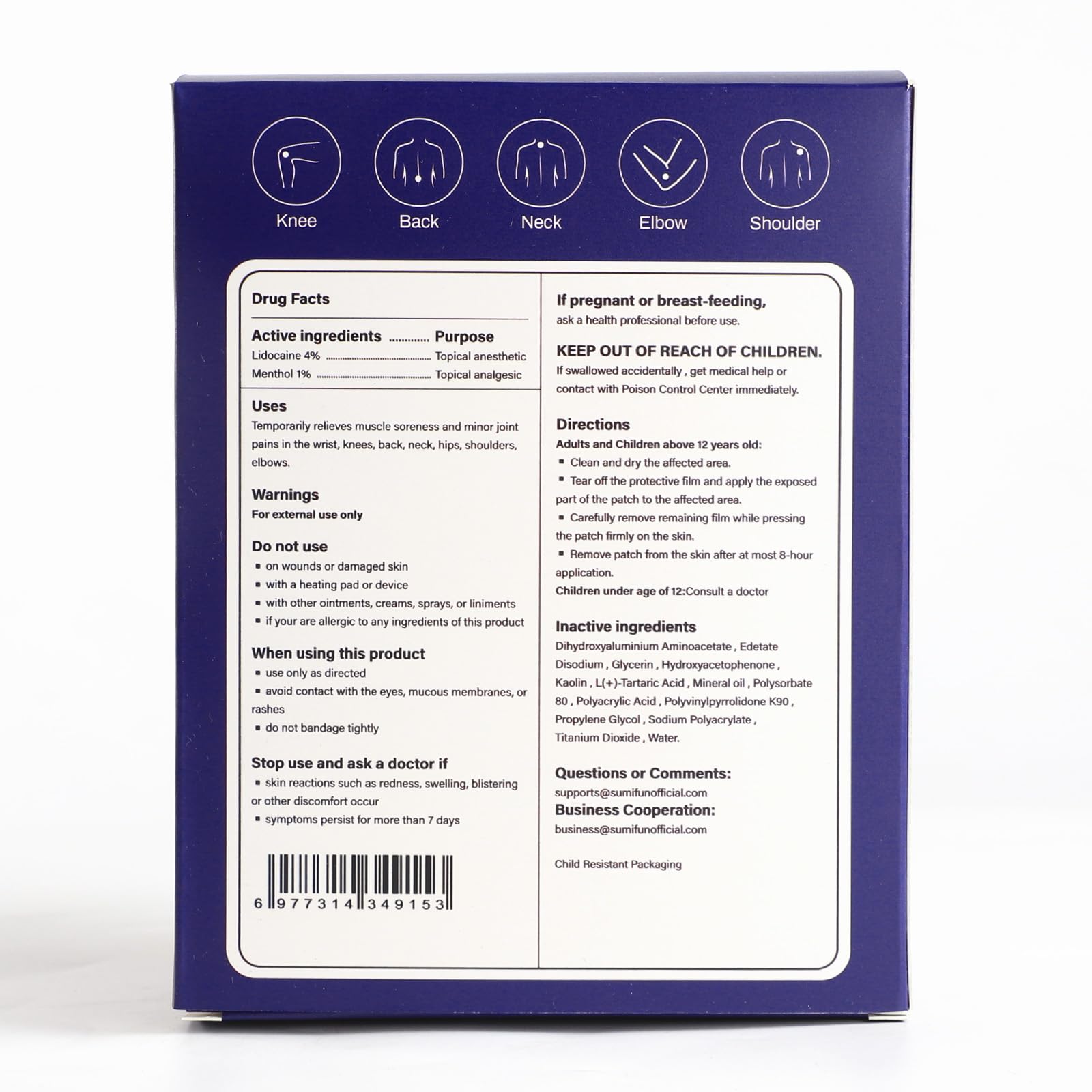 Sumifun Lidocaine Pain Relief Patches - Fast, Targeted Therapy Simple Backache, Soreness, Sprain, Joint Pain with Maximum Strength 4% Lidocaine and 1% Menthol (Large, Count, 31) NDC 83602-172-31 SumifunBuy Supplements Australia