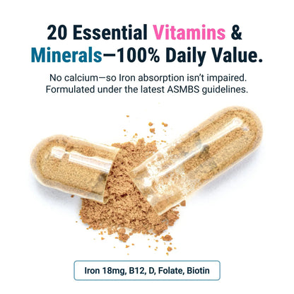 BariatricPal Multivitamin ONE 1 per Day! Bariatric Multivitamin Capsule with 18 mg of Iron | Easy to Swallow Capsule | BariatricPal