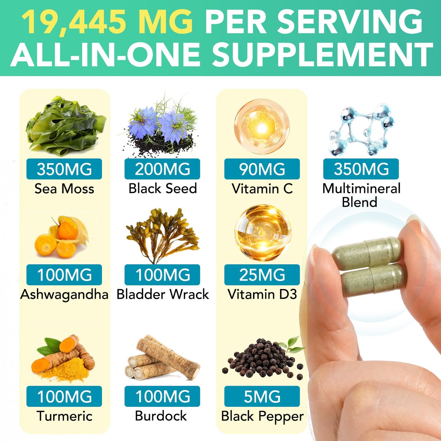 Sea Moss Black Seed Oil Ashwagandha Ginger, Sea Moss Capsule Supplement with Turmeric Burdock Root Bladderwrack Vitamin C Vitamin D3 Enhanced Immunity & Energy Black Seed Oil Capsule 60 Count HUYEHFBuy Supplements Australia