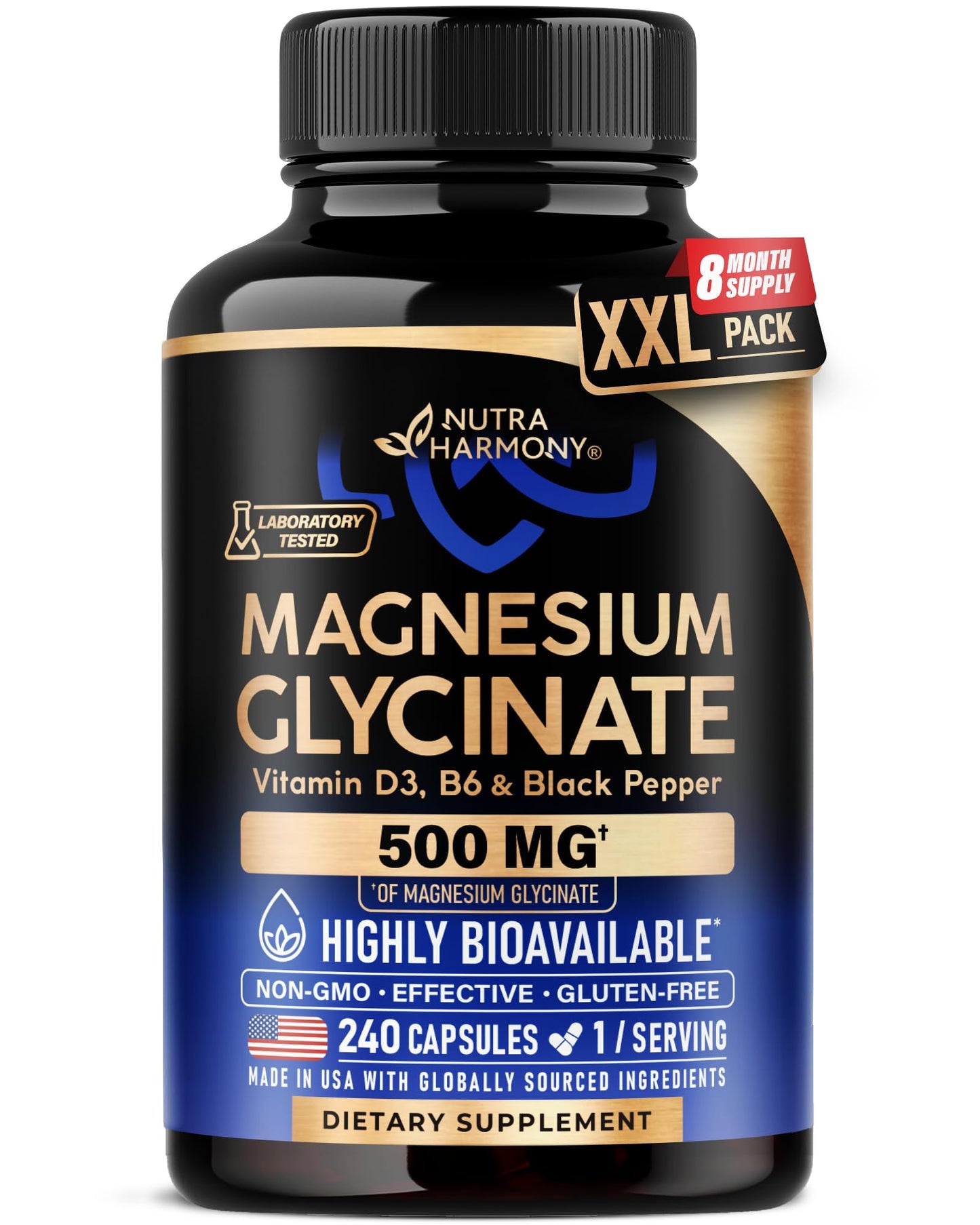 Magnesium Glycinate 500 mg - Chelated Supplement - High Absorption Form of Magnesium - Support for Sleep, Muscle & Heart Health