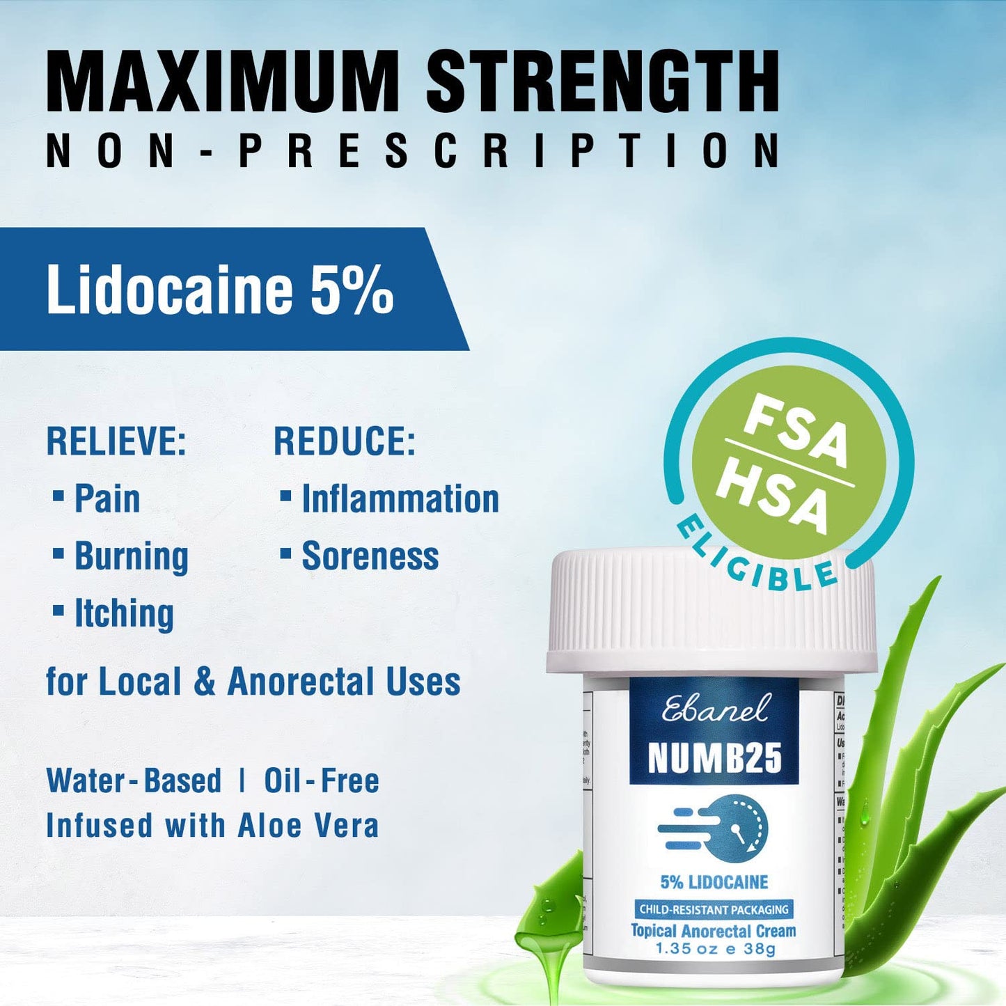 Ebanel Bundle of Lidocaine Numbing Spray, and Topical Numbing Cream 1 Oz