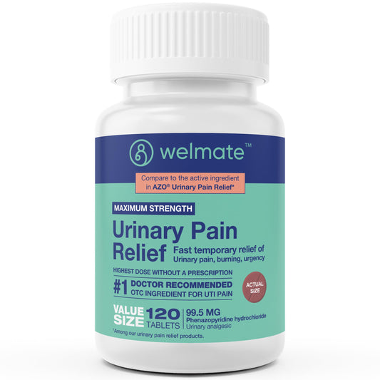 WELMATE Urinary Pain UTI Relief Maximum Strength (Phenazopyridine HCL) - Improve Urinary Tract Health & Bladder Control, Urgency, & Discomfort | Over-The-Counter Medication for Men & Women (120 Pills) WELMATEBuy Supplements Australia