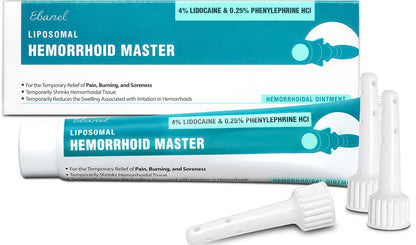 Ebanel 4% Lidocaine Hemorrhoid Treatment Ointment with Phenylephrine, Witch Hazel, Vitamin B6, Zinc Oxide, Frankincense, External and Internal Hemorrhoids Treatment Burn Itch Pain Relief Anal Cream