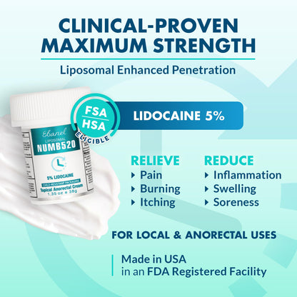 Ebanel Set of 5% Lidocaine Numbing Cream and 5% Lidocaine Spray Pain Relief Numbing Spray for Skin, Maximum Strength Topical Anesthetic to Numb Pain Burn Itch for Local and Anorectal Uses