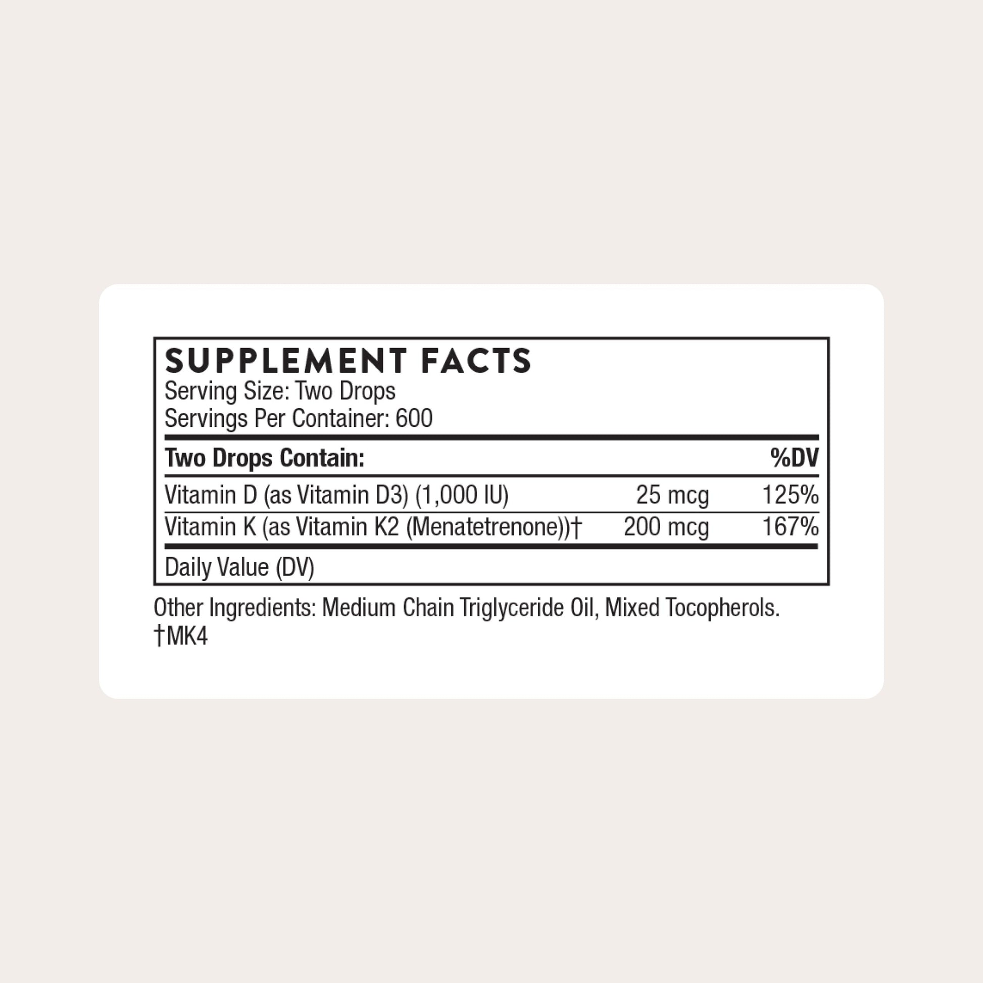 THORNE - Vitamin D + K2 Liquid with a Metered Dispenser - Vitamins D3 & K2 to Support Healthy Bones & Muscles* - 1 Fl Oz (30 ml) - 600 Servings THORNE buy supplements Au