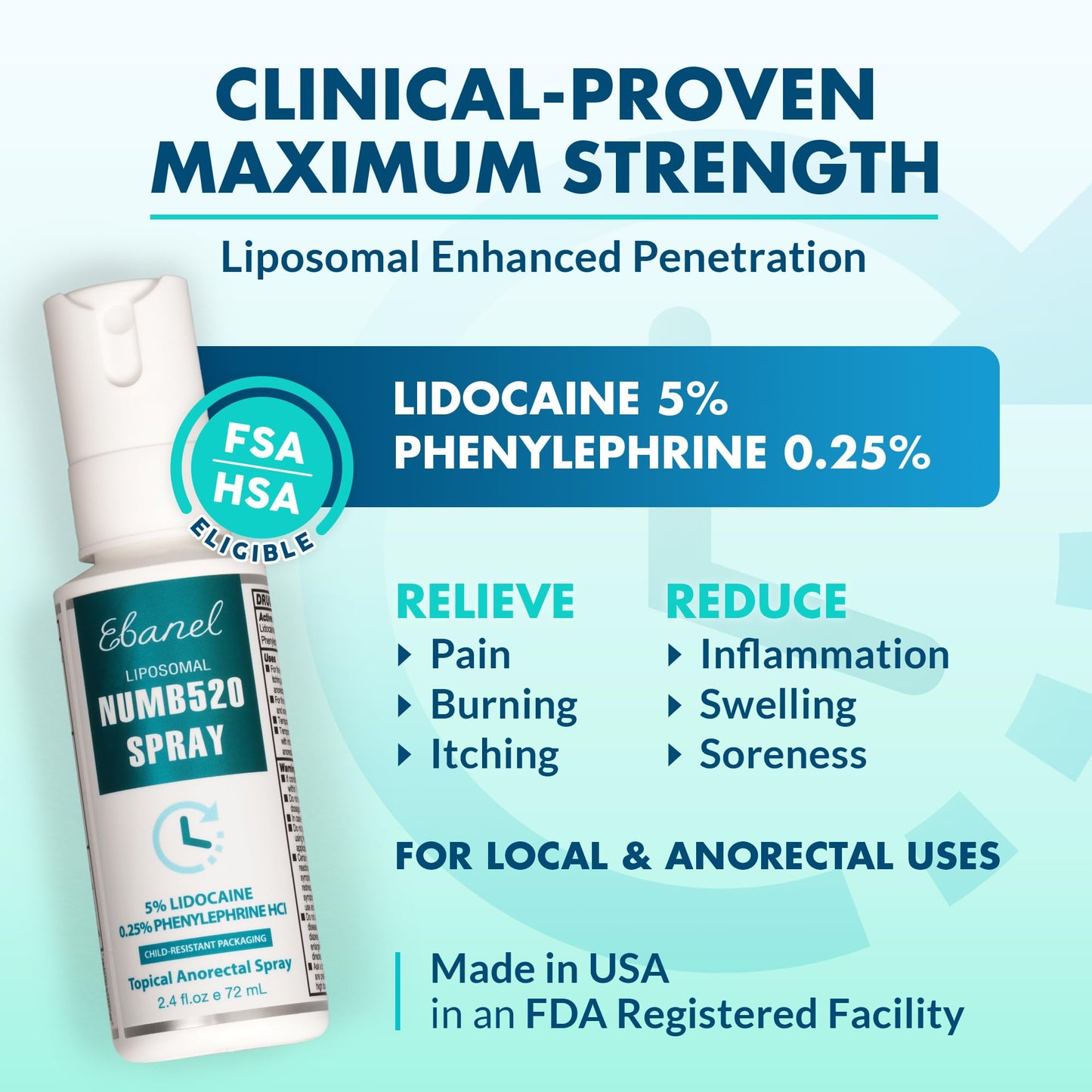Ebanel Set of 5% Lidocaine Numbing Cream and 5% Lidocaine Spray Pain Relief Numbing Spray for Skin, Maximum Strength Topical Anesthetic to Numb Pain Burn Itch for Local and Anorectal Uses