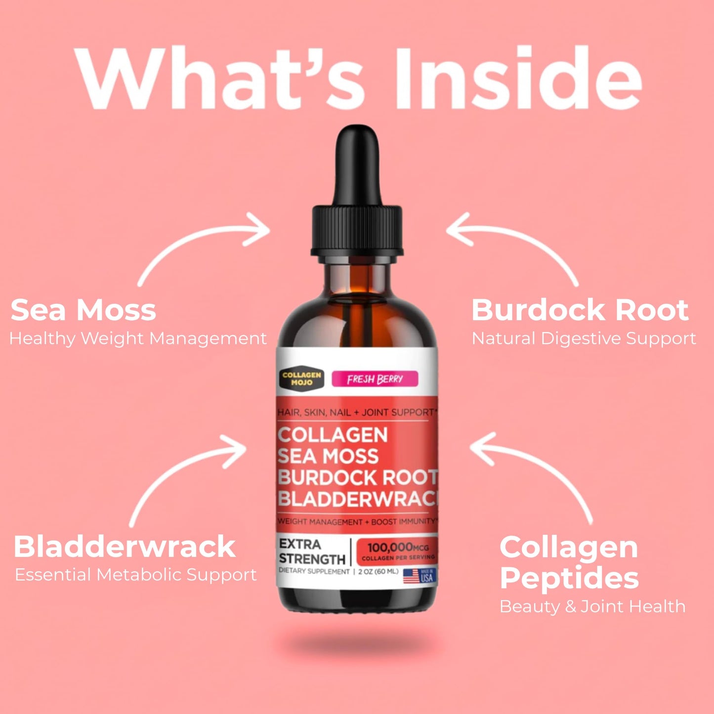 Collagen Mojo - Liquid Collagen with Irish Sea Moss for Women & Men - Collagen Peptides Drops with Burdock Root & Bladderwrack - Hair, Skin, Nails, Joint & Weight Management - 100,000mcg, 2 Oz Collagen Mojo buy supplements Au