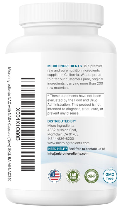 Micro Ingredients NAC with NAD+, 240 Vegetarian Capsules | 1,200 mg Per Serving | 2-in-1 N-Acetyl-L-Cysteine with Nicotinamide Adenine Dinucleotide