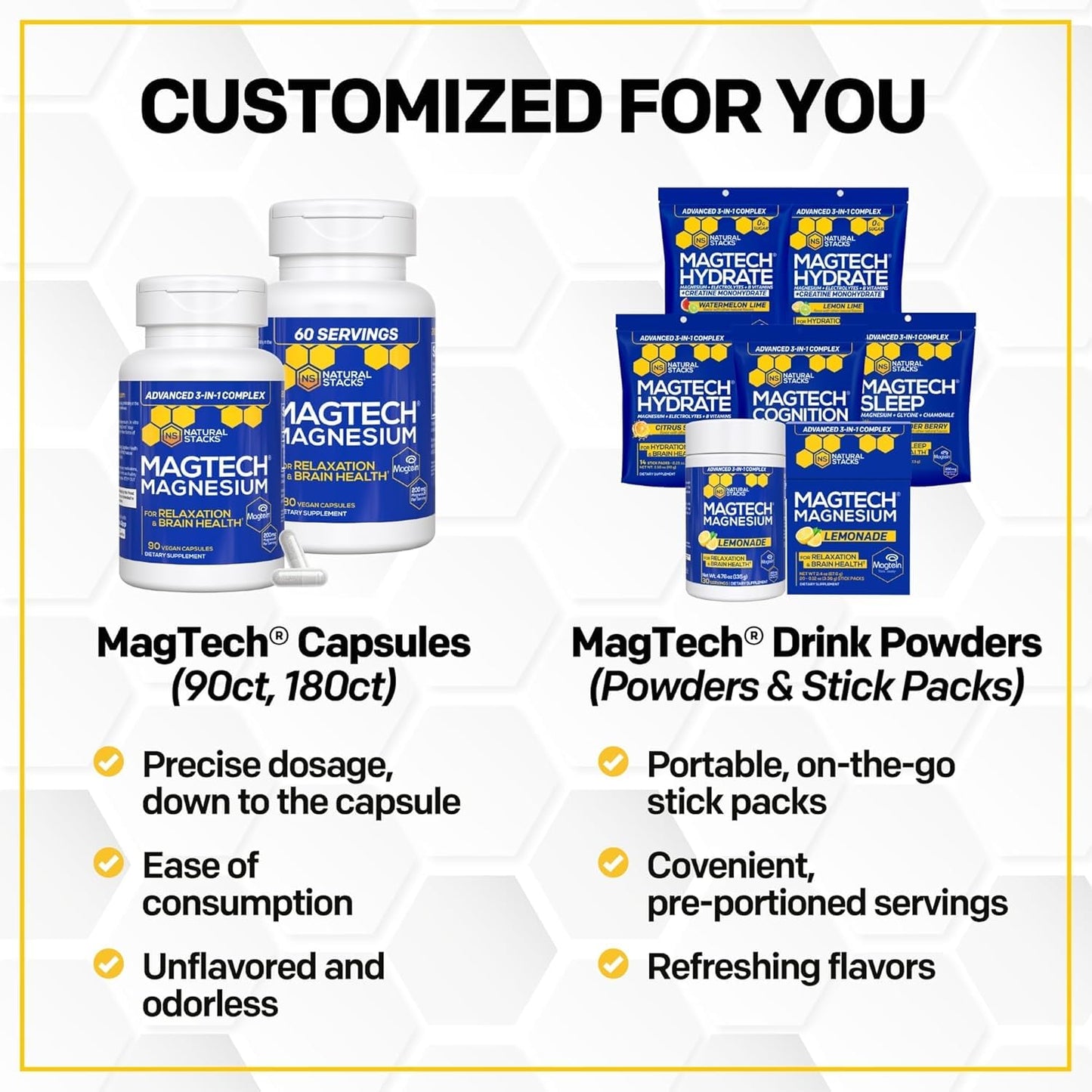 MagTech Magnesium Complex for Women & Men - 3 Forms of Magnesium: Glycinate, Magtein L-Threonate & Taurate - 200mg Chelated Complex - Support for Relaxation & Brain Health - 90 Glycinate Capsules NATURAL STACKS buy supplements Au