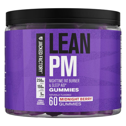 Jacked Factory Lean PM Weight Loss Gummies - Night Time Fat Burner & Appetite Suppressant Sleep Supplement with Melatonin & Ashwagandha