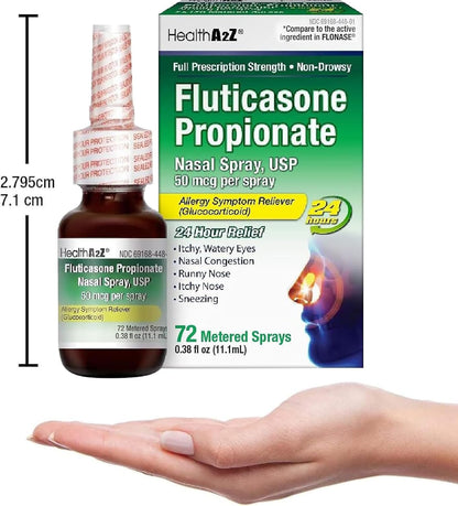 HealthA2Z® Allergy Relief, Fluticasone Propionate 50mcg, Nasal Spray, 24-Hour Allergy Relief, Nasal Decongestant, Dye Free, 72 Sprays (0.38 fl oz) HealthA2Z buy supplements Au