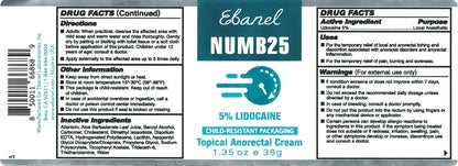 Ebanel 5% Lidocaine Numbing Cream, Pain Relief Burn Itch Numb Cream, Maximum Strength Numb25 Topical Anesthetic with Allantoin, Vitamin E for Local and Anorectal Uses, Hemorrhoid Treatment, 1.35 Oz