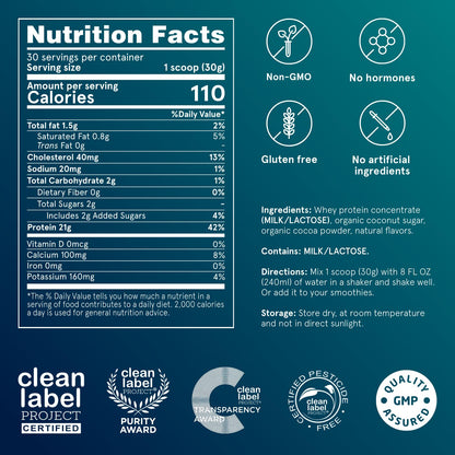 Puori Whey Protein Powder, Dark Chocolate - PW1 Pasture-Raised, Grass-Fed Whey Protein Powder Drink Mix containing BCAA Amino Acids - Post-Workout Supplement for Muscle Gain & Recovery - 30 Servings Puori buy supplements Au