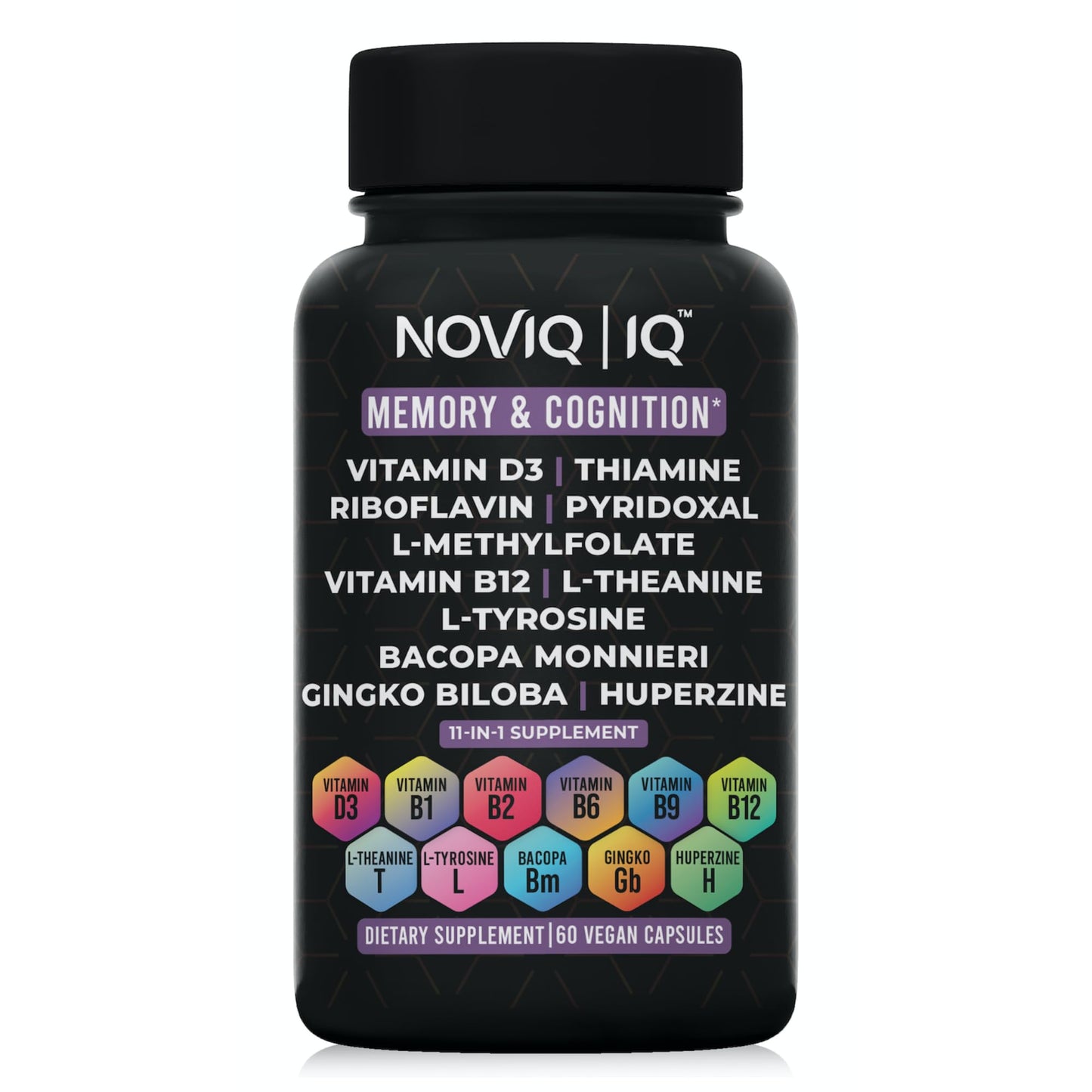 11-in-1 Nootropic Supplement: Supports Memory & Cognition - 100mg Ginkgo 150mg Bacopa 300mcg Huperzine 200mg L-Theanine 150mg L-Tyrosine & Bioactive B-Complex w/ 5-MTHF - 1,100mg+ Serving - 60 Count NOVIQBuy Supplements Australia