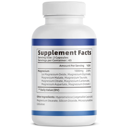 1000mg Magnesium Complex for Women & Men*, 8 Elemental with Magnesium Glycinate, Citrate, Malate, Taurate, Oxide, Carbonate, Aspartate, Orotate for Bones, Muscle, Recovery, Energy, Vegan, 90 Capsules VivoNu buy supplements Au