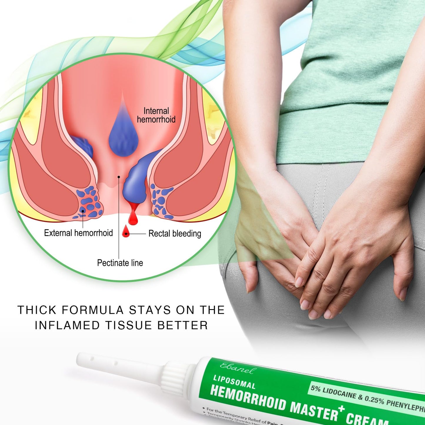 Ebanel 5% Lidocaine Hemorrhoid Treatment Cream with Witch Hazel, Phenylephrine, Horse Chestnut, Vitamin B6, Zinc Oxide, External and Internal Hemorrhoids Treatment Burn Itch Pain Relief Anal Cream