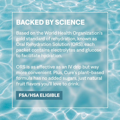 Cure Hydration | Plant-Based Electrolyte Drink Mix | No Added Sugar | FSA-HSA | Dehydration Relief Powder Made with Coconut Water | Non-GMO | Vegan | Pouch of 14 Packets - Blood Orange