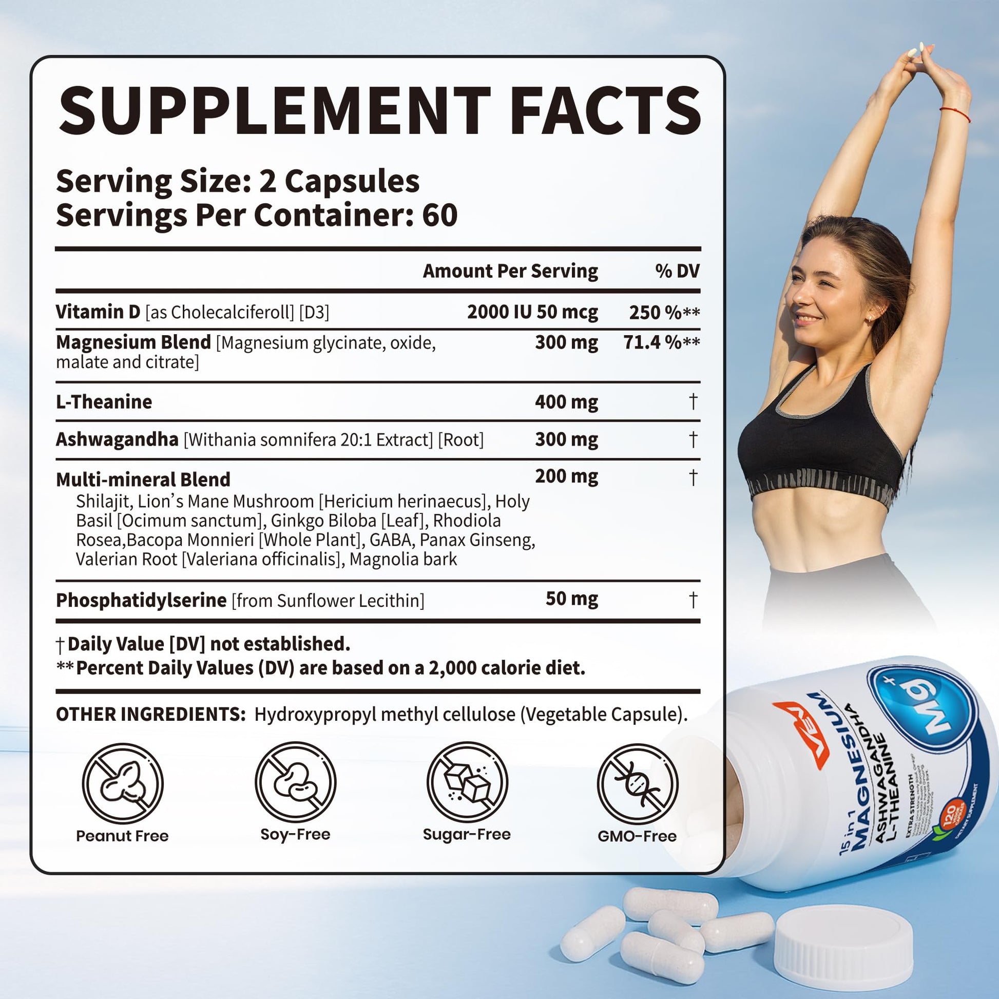 VEV DeepCalm Magnesium Complex for Women – 15-in-1 Glycinate & Citrate Capsules with Ashwagandha & L-Theanine – 120 Vegan Capsules VEVBuy Supplements Australia