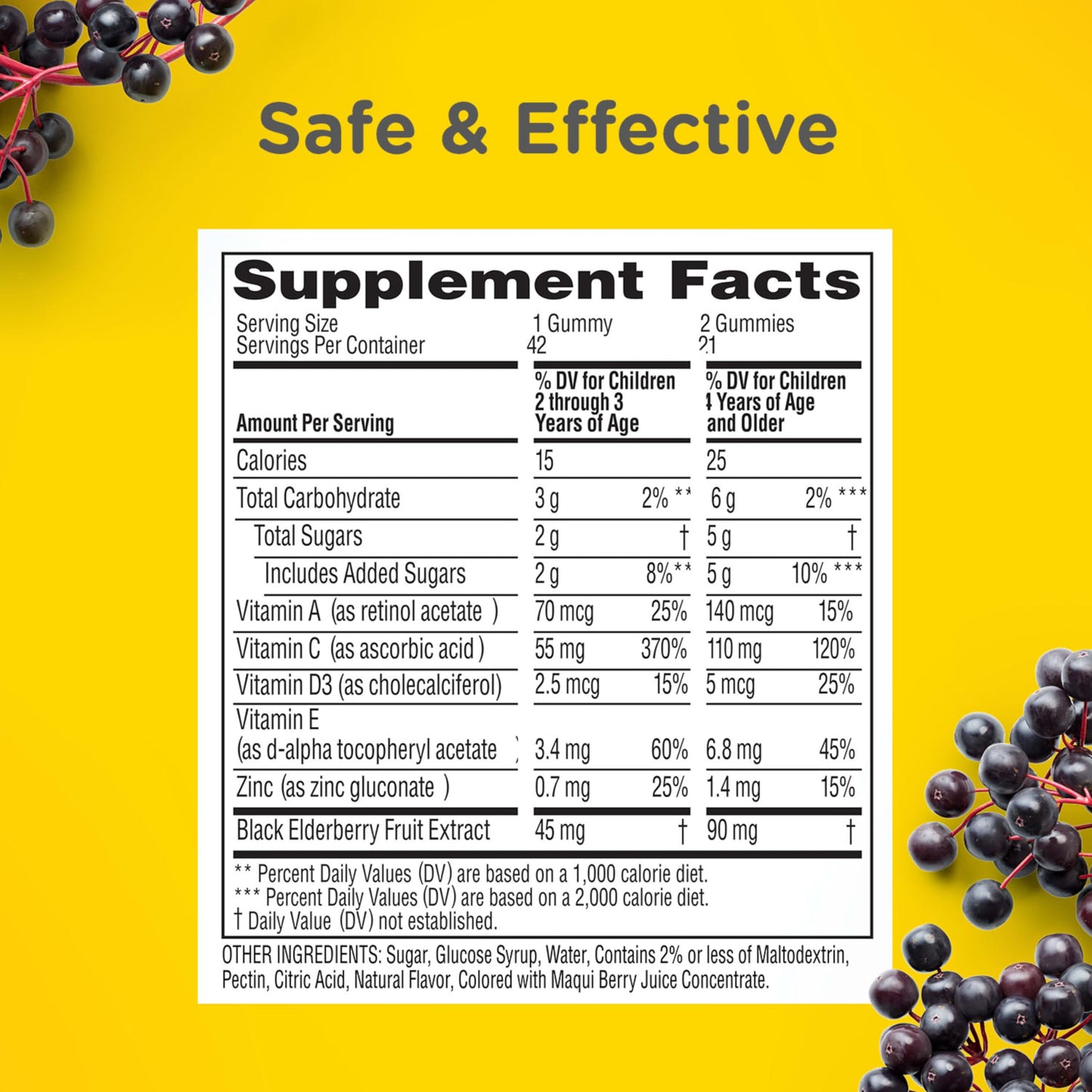 Zarbee’s Kids Elderberry Immune Support Supplement Gummies, Vitamins A C D3 E & Zinc, Elderberry Extract, Gluten & Gelatin Free