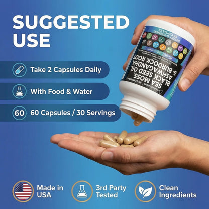 Clean Nutraceuticals Sea Moss Black Seed Oil Ashwagandha Turmeric Bladderwrack Burdock & Vitamin C Vitamin D3 with Elderberry Manuka Dandelion Yellow Dock Iodine Chlorophyll ACV Clean NutraceuticalsBuy Supplements Australia