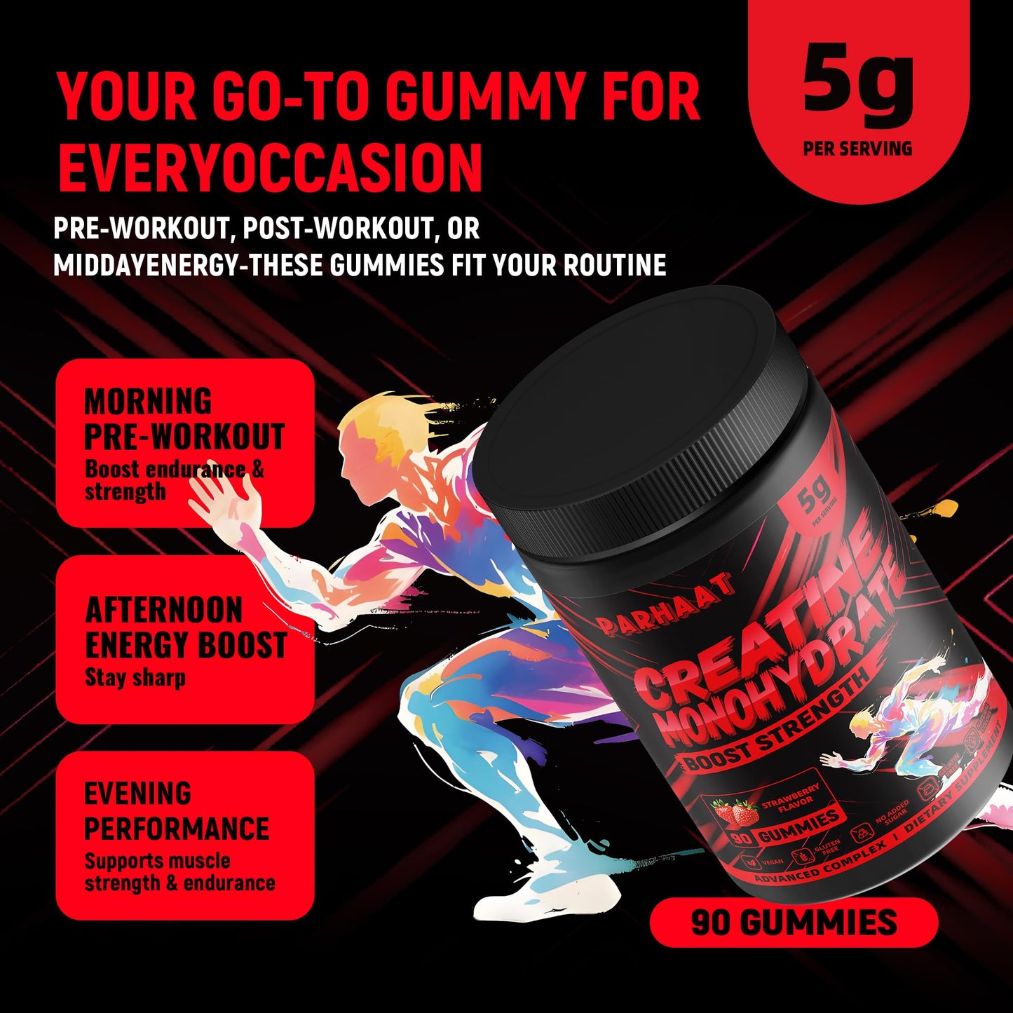 NSF Certified Creatine Gummy - Creatine Monohydrate Gummies 5g for Men & Women - Boost Focus,Strength, and Endurance, Vegan, Gluten-Free, Non-GMO, 2.5 Gram Creatine