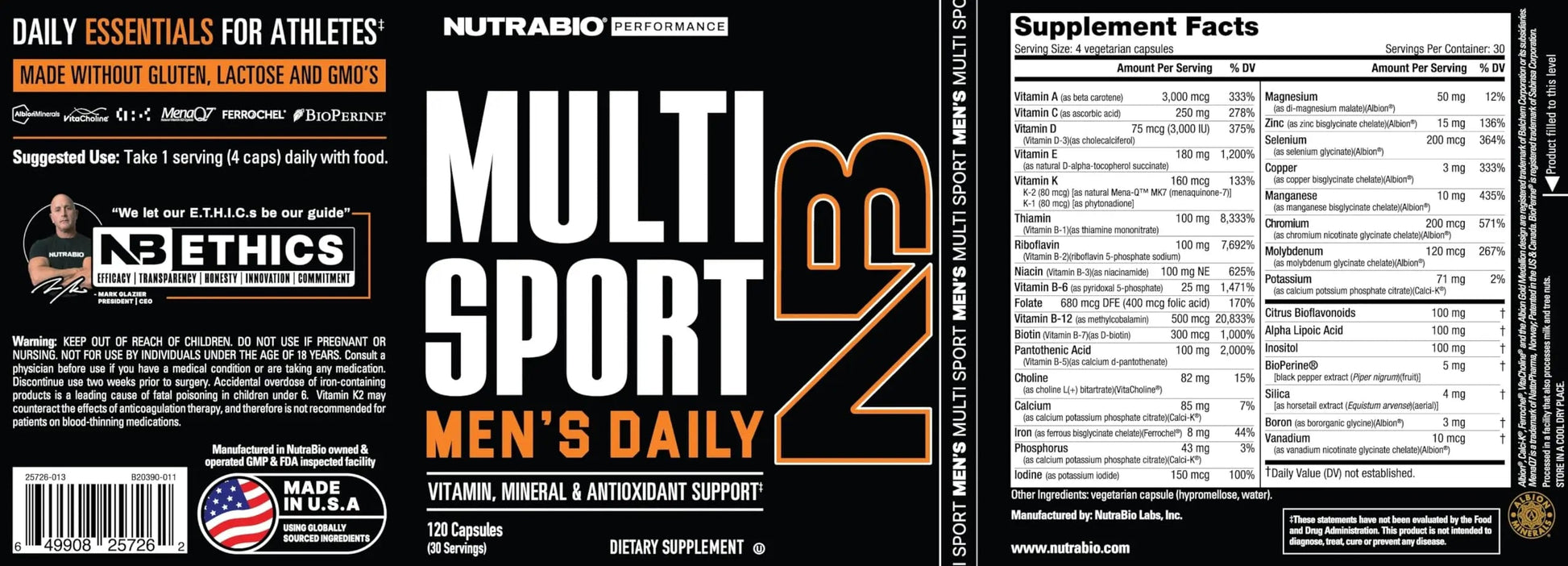 NutraBio Multisport for Men - Mens MultiVitamin - 33 Vitamins, Minerals, Micronutrients - Rich in Antioxidants NutraBio