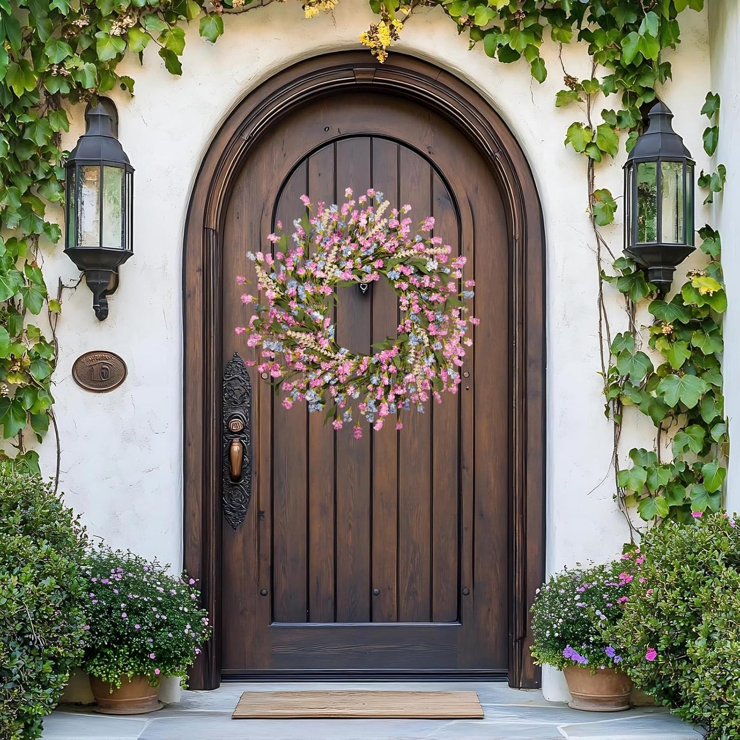 24 Inch Spring Summer Wreaths for Front Door, Year Round Artificial Lavender Paper