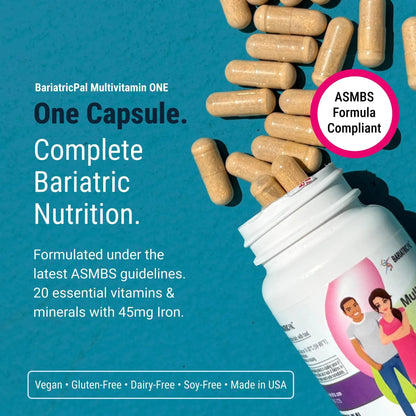 BariatricPal Multivitamin ONE 1 per Day! Bariatric Multivitamin Capsule with 18 mg of Iron | Easy to Swallow Capsule | BariatricPal