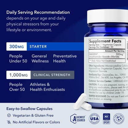TRU NIAGEN Patented NAD Supplement for Brain Function, Anti Aging & Cell Regeneration, 300mg Niagen, 30 Servings | Supports Cellular Energy, Muscle