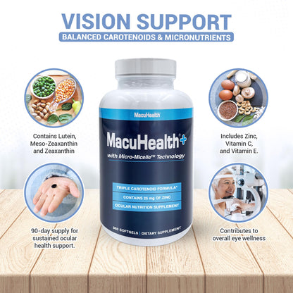 Macuhealth Plus+ Eye Vitamins Supplement for Adults - 90 Day Supply with Lutein, Zeaxanthin, and Meso-Zeaxanthin - Unflavored, Vitamin for Eyes MacuhealthBuy Supplements Australia