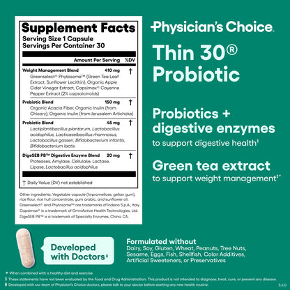 Physician's CHOICE Probiotics & Bloating - 6 Probiotic Strains - Prebiotics - Key ingredient Cayenne - Supports Gut Health