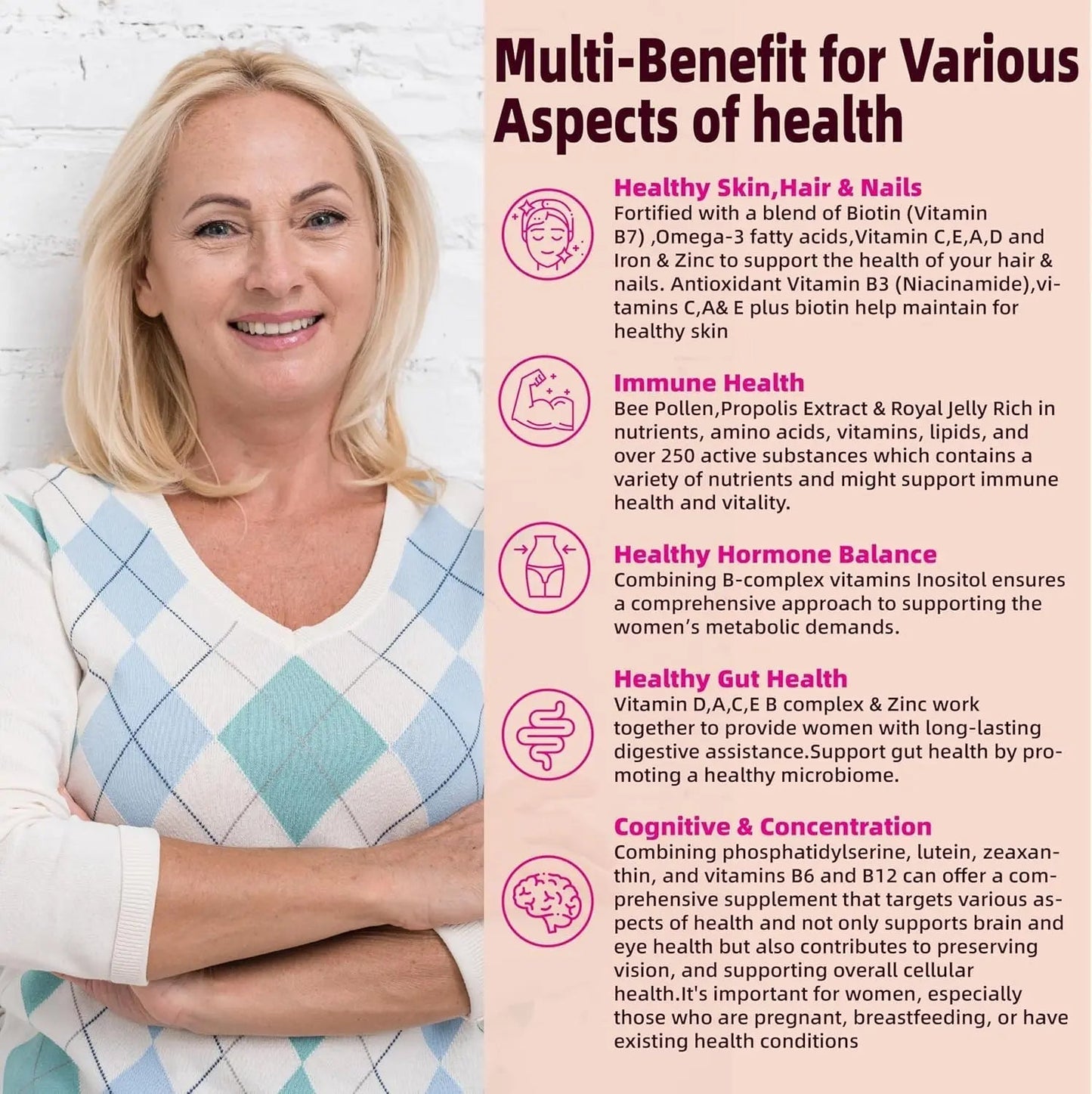 Lerinettia Multivitamin for Women Gummies for 40+ with Omega-3, Niacinamide, B-Complex, Lutein, Iron, Choline, Phosphatidylserine, Vitamin D3 Lerinettia