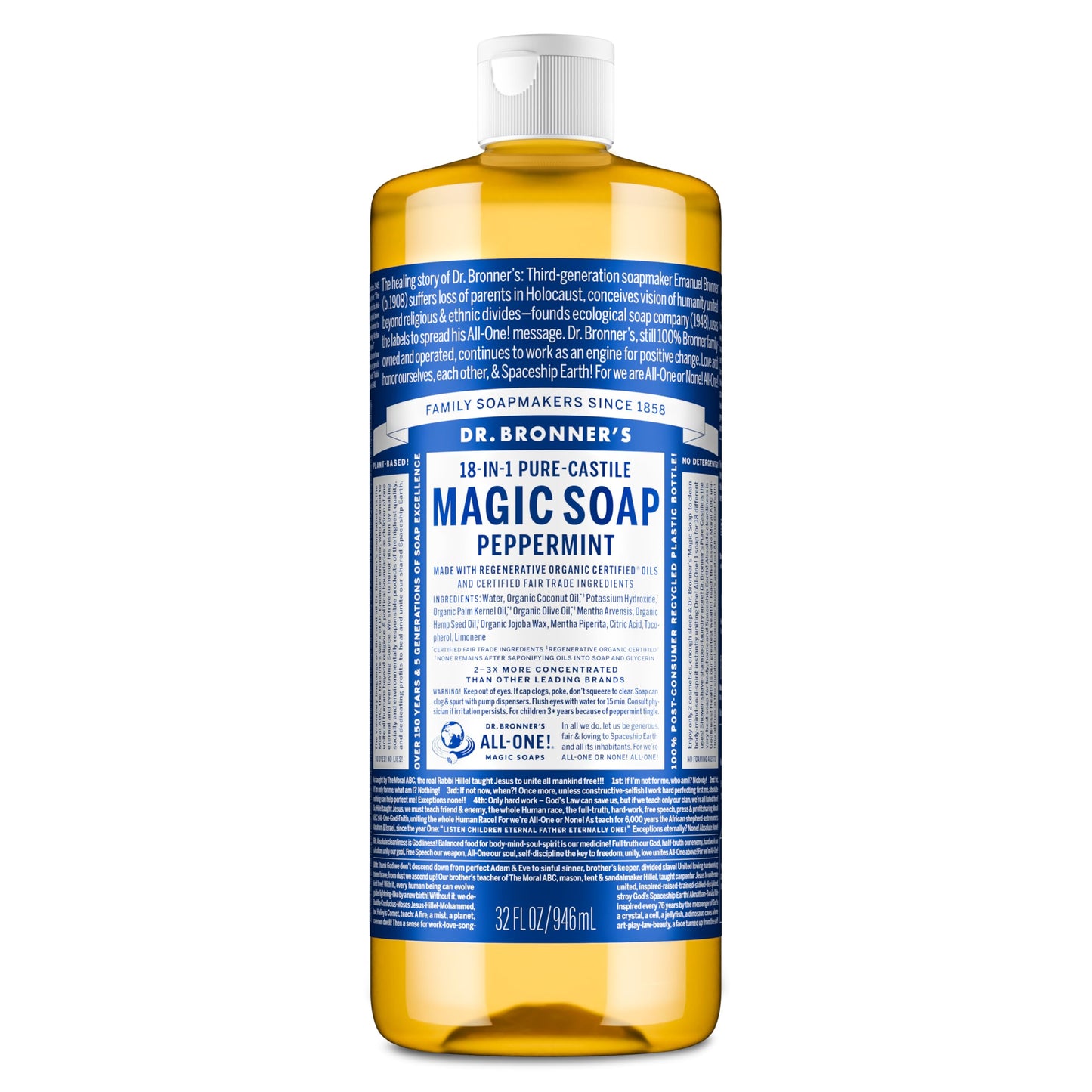 Dr. Bronner's Pure-Castile Magic Liquid Soap - Made with Regenerative Organic Certified Oils- 18-in-1 Uses for Face