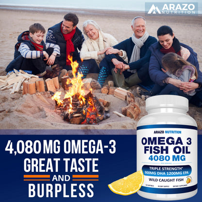 Arazo Nutrition Wild Caught Omega-3 Fish Oil Concentrate – 4,080mg per Serving – High EPA 1200mg & DHA 900mg