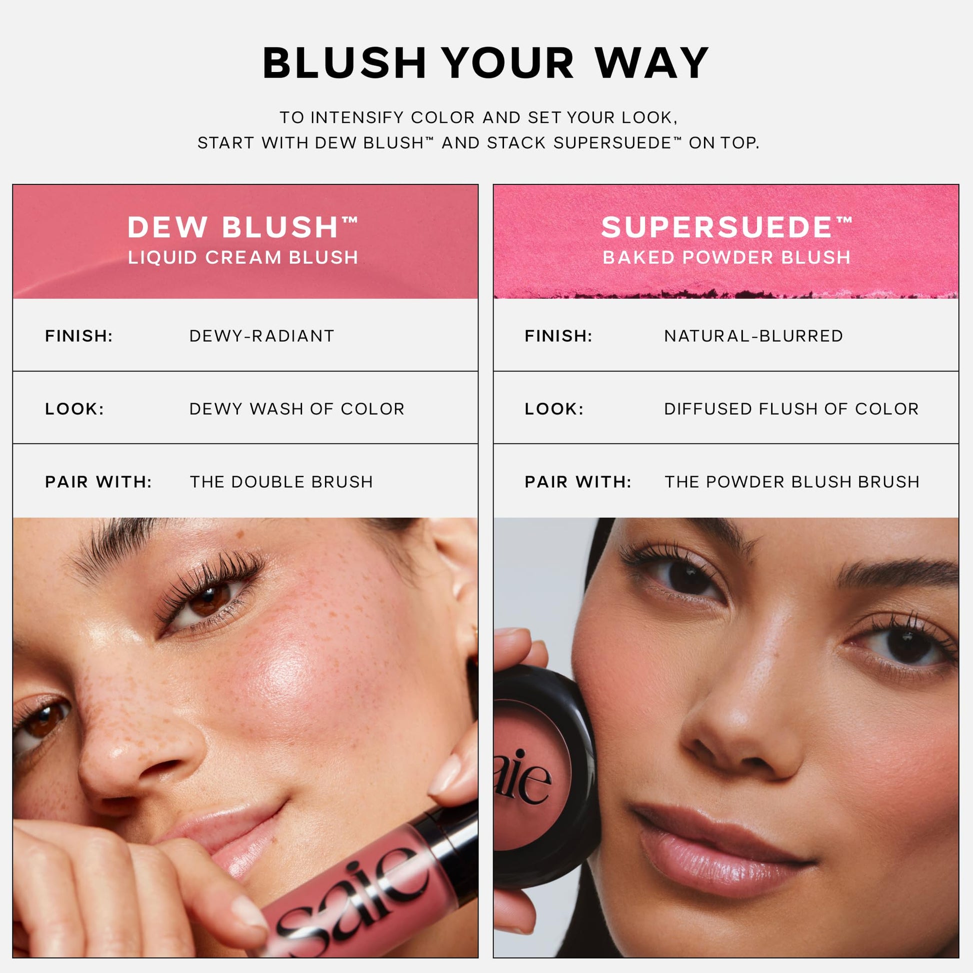Saie Cheek Flush Duo - Dew Liquid Blush (.40 oz, Hottie), SuperSuede Baked Powder Blush (.01 oz, Stella) - Layerable, Skin-Nourishing Blushes for a Seamless Radiant Finish SaieBuy Supplements Australia
